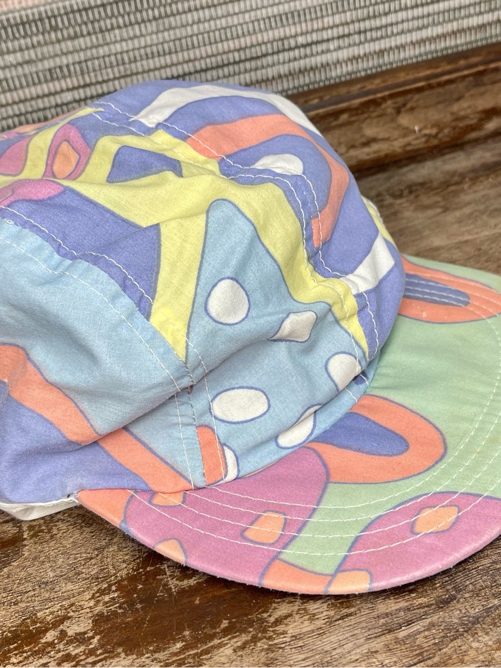 Vintage 80s 90s Abstract Print Painter Cap Pastel Snap Brim Hat Retro Festival - Picture 5 of 13